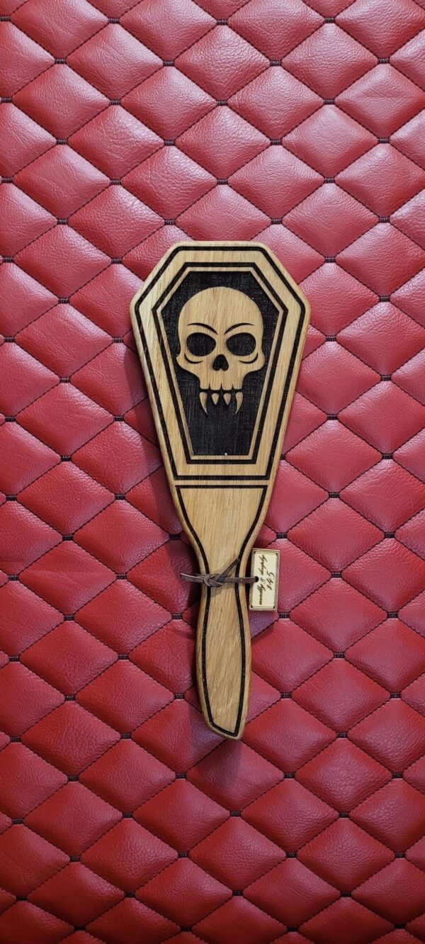 Skull Fang White Oak Paddle: Coffin-Shaped Kink BDSM Toy