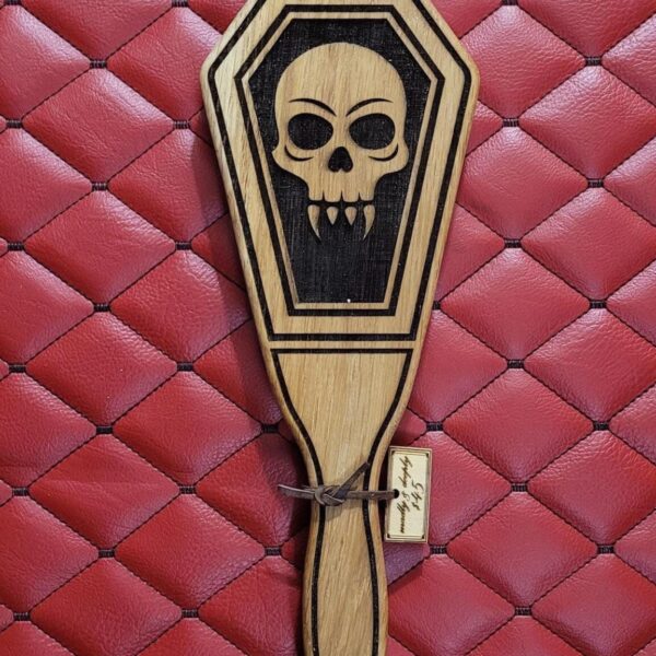 Skull Fang White Oak Paddle: Coffin-Shaped Kink BDSM Toy