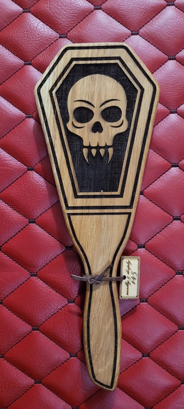 Skull Fang White Oak Paddle: Coffin-Shaped Kink BDSM Toy