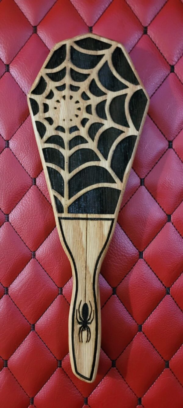 LARGE Spider Web Coffin Wooden Paddle: Engraved White Oak Gothic BDSM Gear Impact Toy