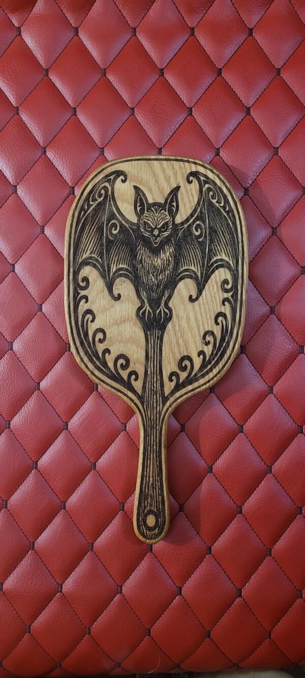 il_fullxfull.7054390965_a5zs.jpg Large Gothic Oak Bat Paddle – Handcrafted BDSM Gear Spanking Wooden Paddle with Vampire Design