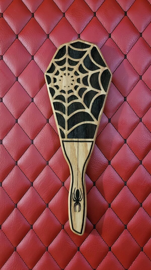 il_fullxfull.7062987169_f5pr.jpg LARGE Spider Web Coffin Wooden Paddle: Engraved White Oak Gothic BDSM Gear Impact Toy