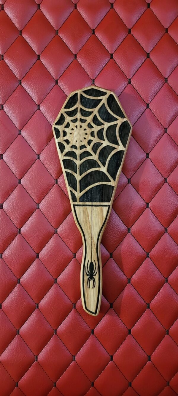 LARGE Spider Web Coffin Wooden Paddle: Engraved White Oak Gothic BDSM Gear Impact Toy