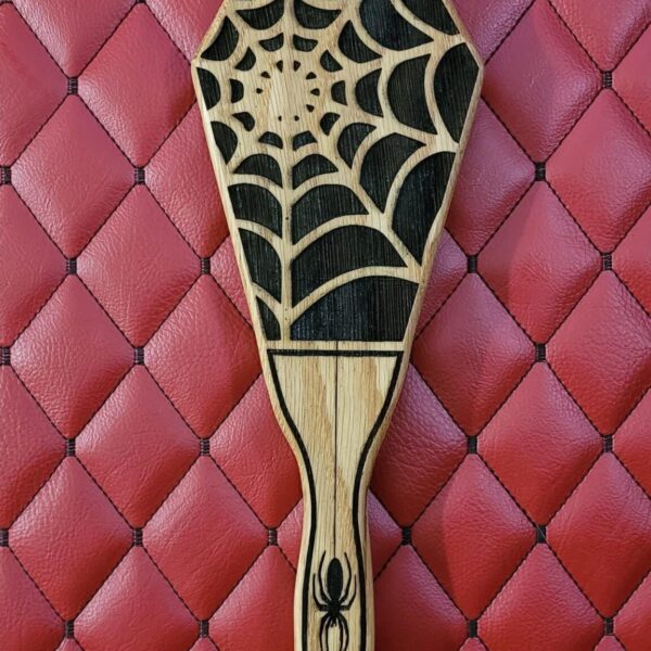 LARGE Spider Web Coffin Wooden Paddle: Engraved White Oak Gothic BDSM Gear Impact Toy