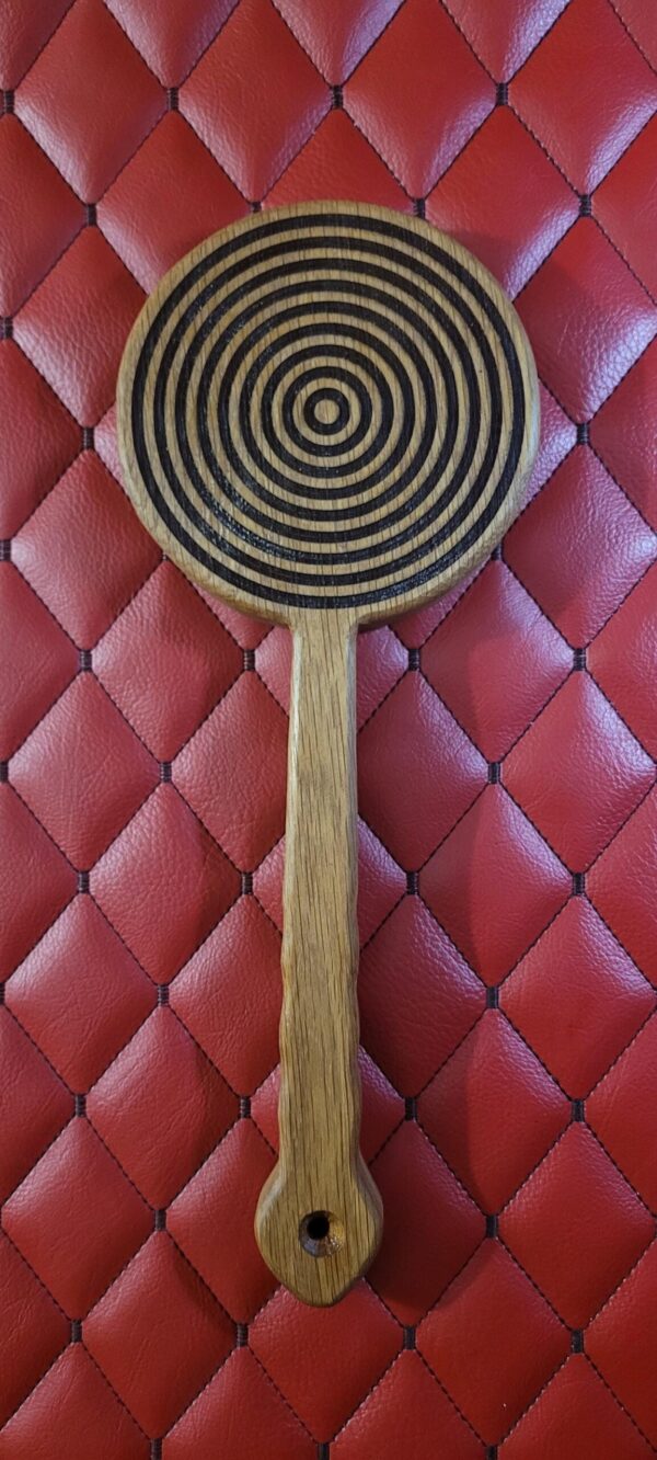 White Oak or Sapel Paddle - Concentric Circle Engraved BDSM Gear Kink Impact Toy
