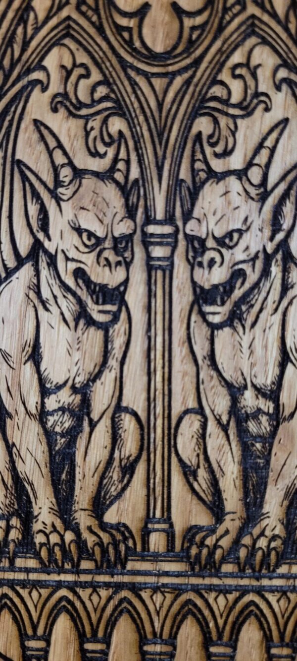il_fullxfull.7236553280_jday.jpg Gothic Gargoyle Wooden Paddle: Laser Engraved Dungeon Art Impact Toy