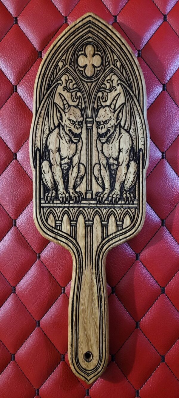 il_fullxfull.7236553294_s8ie.jpg Gothic Gargoyle Wooden Paddle: Laser Engraved Dungeon Art Impact Toy