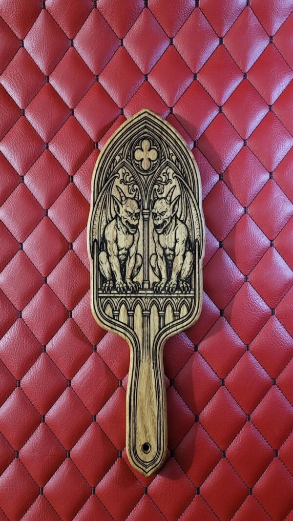Gothic Gargoyle Wooden Paddle: Laser Engraved Dungeon Art Impact Toy