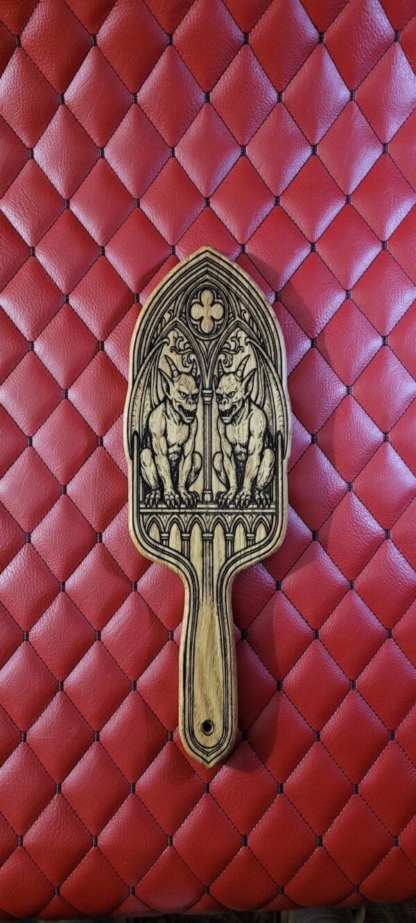 il_fullxfull.7236553296_5psf.jpg Gothic Gargoyle Wooden Paddle: Laser Engraved Dungeon Art Impact Toy