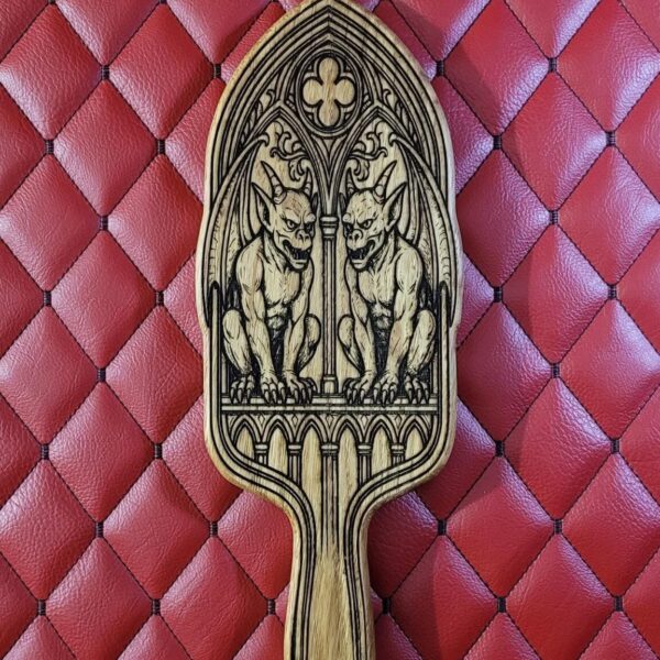 il_fullxfull.7236553296_5psf.jpg Gothic Gargoyle Wooden Paddle: Laser Engraved Dungeon Art Impact Toy