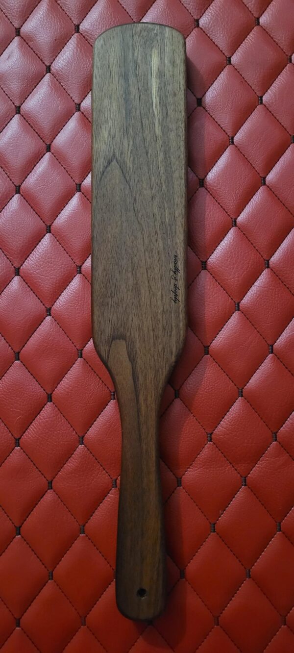 Thick Thuddy Walnut BDSM Gear paddle for impact play. Stingy for OTK kink
