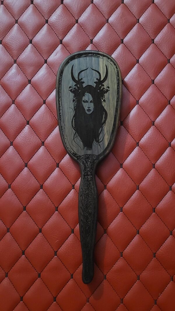 Witchy Goth Walnut Wood Vanity Spanking Paddle – Vintage Hairbrush Inspired Impact Tool