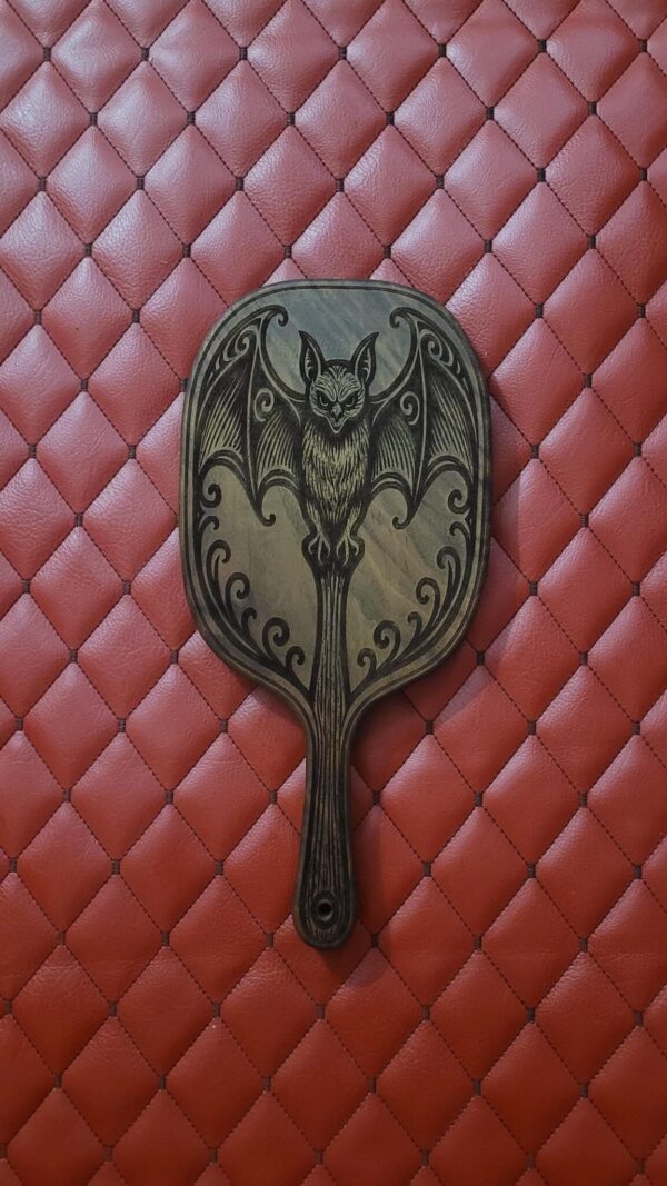 il_fullxfull.7461382548_n98b.jpg Walnut Gothic Bat Paddle – Handcrafted BDSM Gear Spanking Wooden Paddle Vampire Design