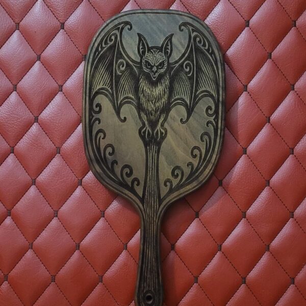 Walnut Gothic Bat Paddle – Handcrafted BDSM Gear Spanking Wooden Paddle Vampire Design