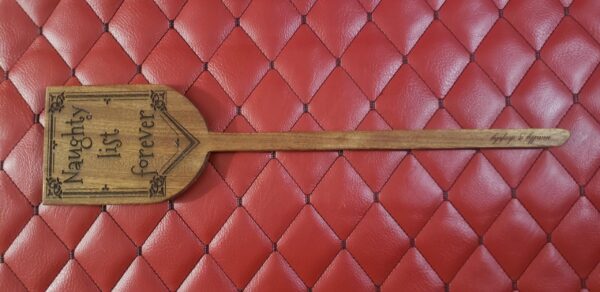 Naughty List Forever - Sapele BDSM paddle for spanking and impact play.