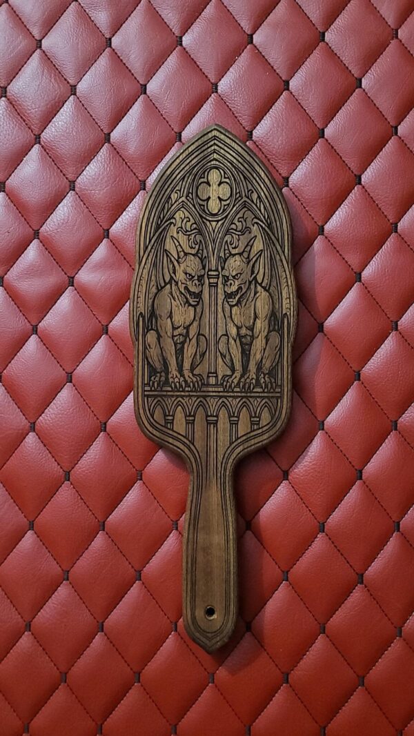 Gothic Gargoyle Wooden Paddle: Laser Engraved Dungeon Art Impact Toy