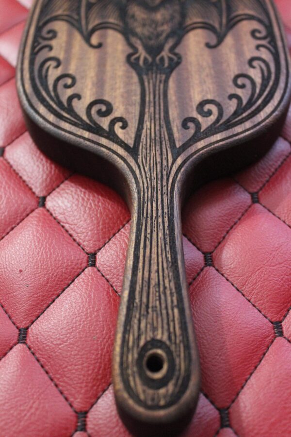 Large Gothic Sapele Bat Paddle – Handcrafted BDSM Gear Spanking Wooden Paddle with Vampire Design