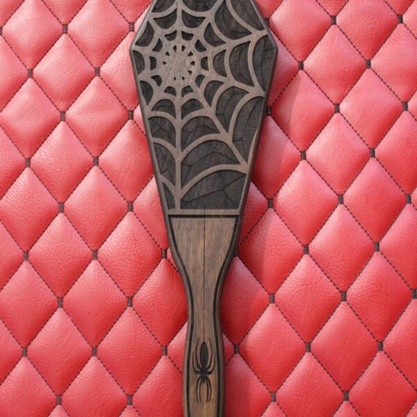 Walnut Spider Web Coffin Wooden Paddle: Engraved Gothic BDSM Gear Impact Toy