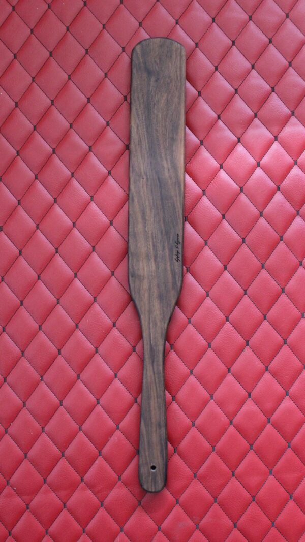 il_fullxfull.7709617736_4ezc.jpg Long Walnut BDSM Gear paddle for impact play. Stingy for bench work