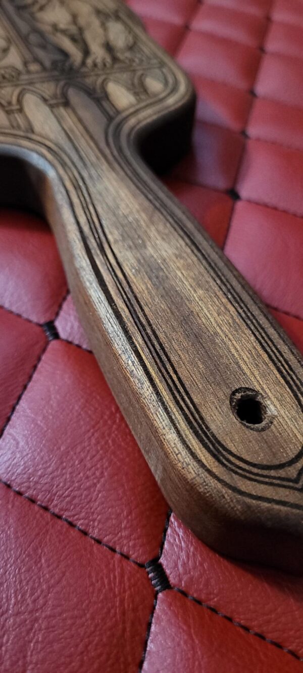 il_fullxfull.7732379191_j6xe.jpg Gothic Gargoyle Wooden Paddle: Laser Engraved Dungeon Art Impact Toy