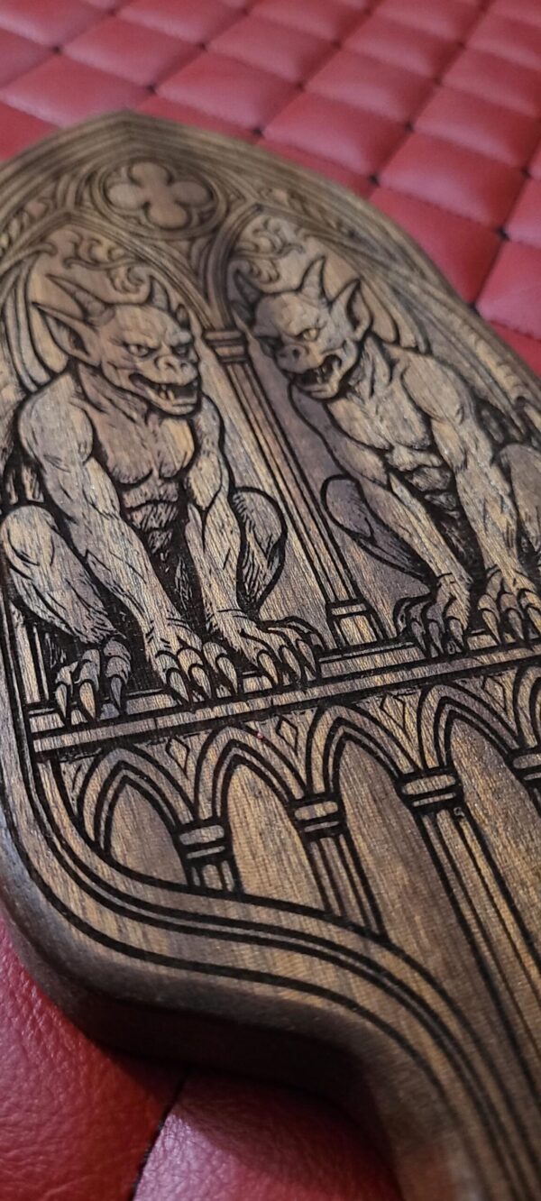 il_fullxfull.7732379197_mijg.jpg Gothic Gargoyle Wooden Paddle: Laser Engraved Dungeon Art Impact Toy