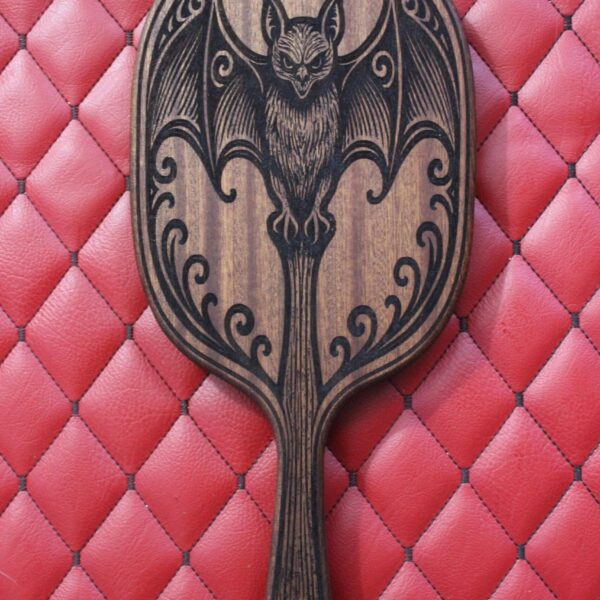 Large Gothic Sapele Bat Paddle – Handcrafted BDSM Gear Spanking Wooden Paddle with Vampire Design