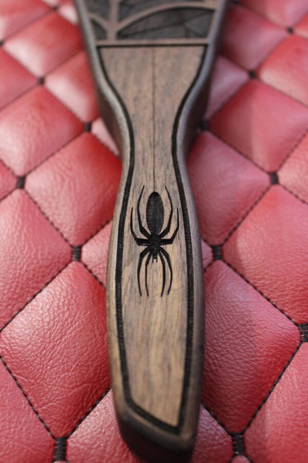 Walnut Spider Web Coffin Wooden Paddle: Engraved Gothic BDSM Gear Impact Toy