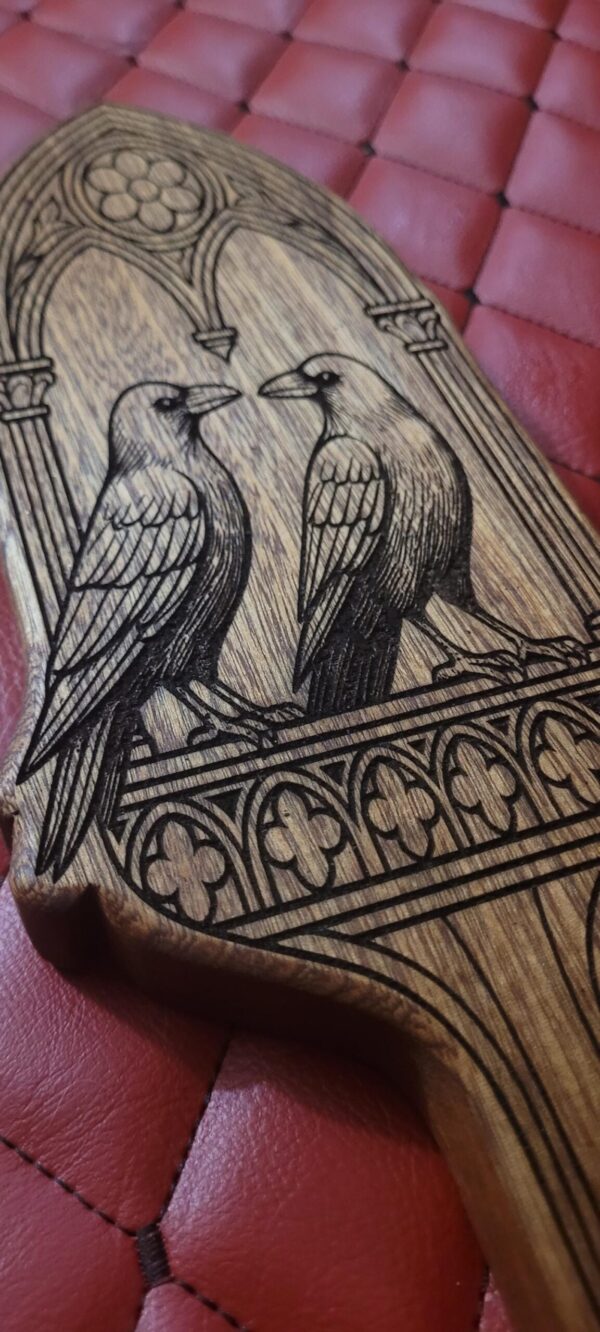 Sapele Handmade Gothic Ravens Wooden Paddle: Laser Engraved Wooden BDSM Gear Impact Spanking