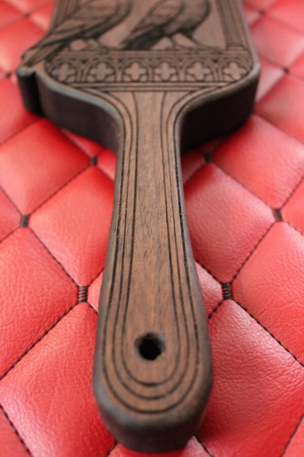 il_fullxfull.7807133199_m7wd.jpg Walnut Handmade Gothic Ravens Wooden Paddle: Laser Engraved Wooden BDSM Gear Impact Spanking