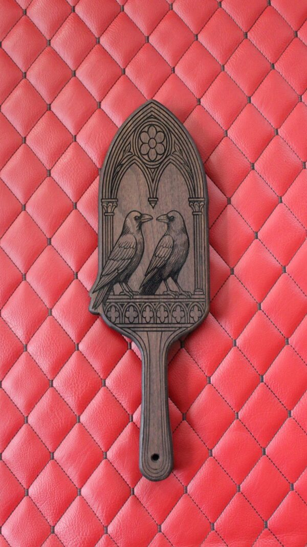 il_fullxfull.7807133231_l9k7.jpg Walnut Handmade Gothic Ravens Wooden Paddle: Laser Engraved Wooden BDSM Gear Impact Spanking