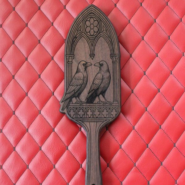il_fullxfull.7807133231_l9k7.jpg Walnut Handmade Gothic Ravens Wooden Paddle: Laser Engraved Wooden BDSM Gear Impact Spanking