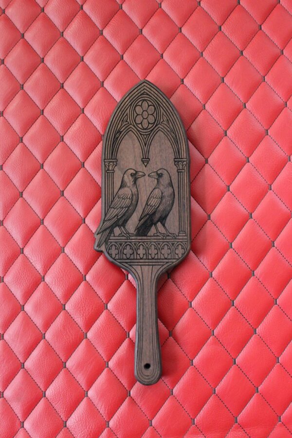 il_fullxfull.7807133231_l9k7.jpg Walnut Handmade Gothic Ravens Wooden Paddle: Laser Engraved Wooden BDSM Gear Impact Spanking