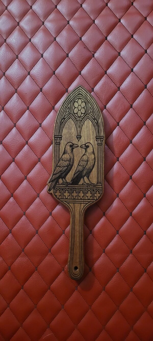 Sapele Handmade Gothic Ravens Wooden Paddle: Laser Engraved Wooden BDSM Gear Impact Spanking