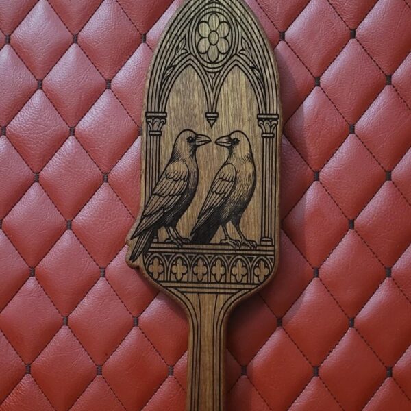Sapele Handmade Gothic Ravens Wooden Paddle: Laser Engraved Wooden BDSM Gear Impact Spanking