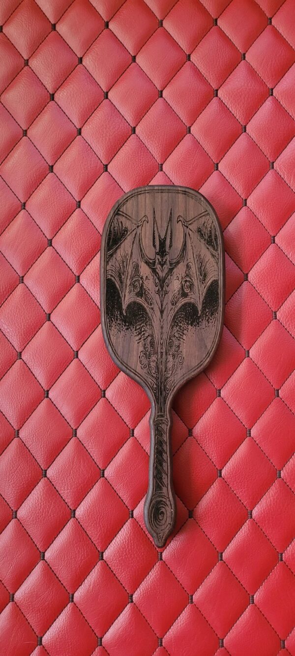 il_fullxfull.7807717158_qh7h.jpg Gothic Bat Dragon Paddle – Handcrafted Hardwood Thinner Spanking Paddle | Fantasy Impact