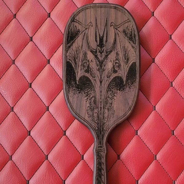 il_fullxfull.7807717158_qh7h.jpg Gothic Bat Dragon Paddle – Handcrafted Hardwood Thinner Spanking Paddle | Fantasy Impact