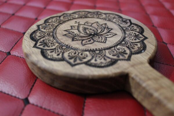 White Oak Mandala Paddle – Engraved Impact Toy, Spiritual Ritual Tool