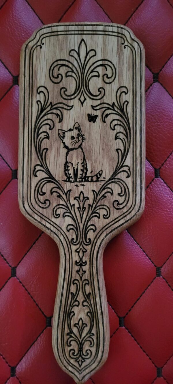il_fullxfull.7991523270_i78j.jpg Handmade Kitten Wood Paddle: Hairbrush Style, Impact Play Cat