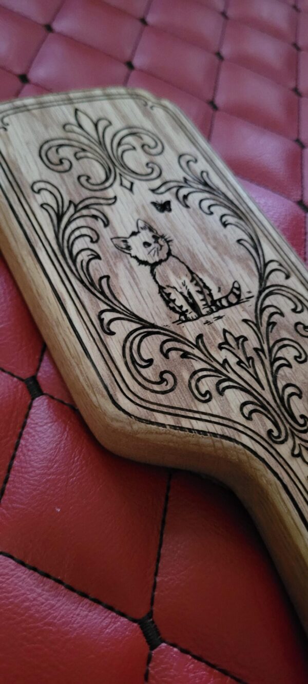 il_fullxfull.7991523296_6odm.jpg Handmade Kitten Wood Paddle: Hairbrush Style, Impact Play Cat