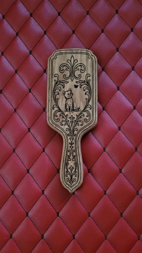 Handmade Kitten Wood Paddle: Hairbrush Style, Impact Play Cat