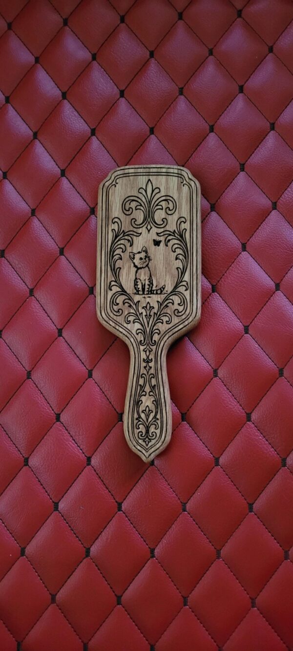 il_fullxfull.7991523316_907c.jpg Handmade Kitten Wood Paddle: Hairbrush Style, Impact Play Cat