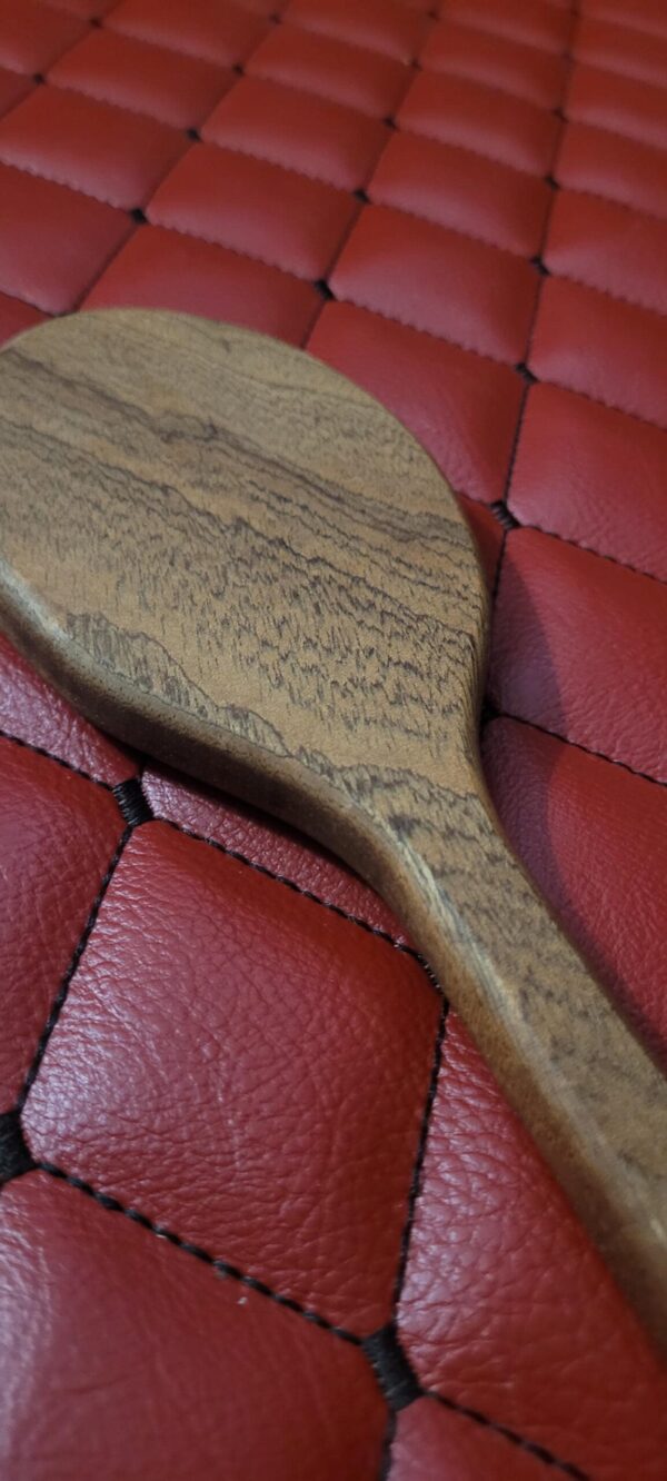 The "You're going to get the SPOON!" - Sapele and Leather BDSM Impact Gear Wooden paddle implement.