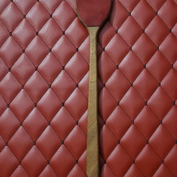The "You're going to get the SPOON!" - Sapele and Leather BDSM Impact Gear Wooden paddle implement.