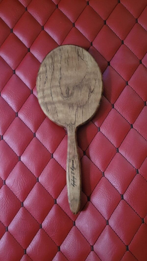 Large Round Handcrafted Spalted Oak Wood Spanking Paddle – Hairbrush Hand Mirror Style