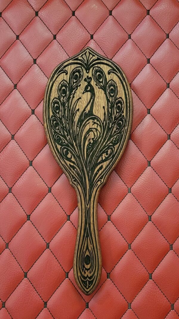 il_fullxfull.8029769160_kr5l.jpg Nouveau Peacock Sapele Wood Paddle: Vanity Hand Mirror Hairbrush-Inspired Discipline Tool