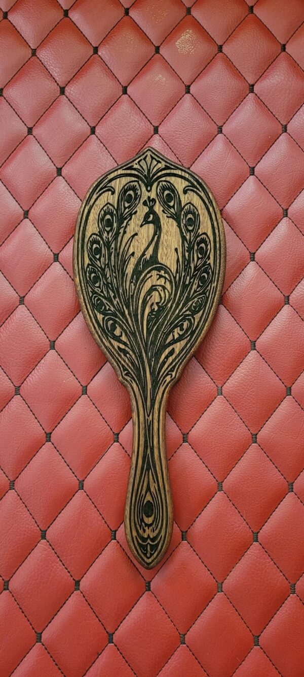 il_fullxfull.8029769160_kr5l.jpg Nouveau Peacock Sapele Wood Paddle: Vanity Hand Mirror Hairbrush-Inspired Discipline Tool