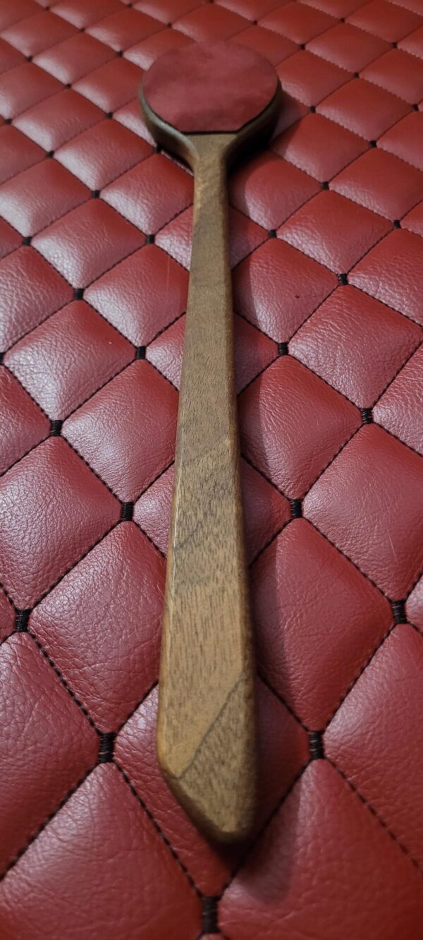 The "You're going to get the SPOON!" - Sapele and Leather BDSM Impact Gear Wooden paddle implement.