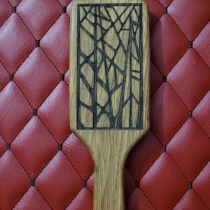 Small Oak BDSM paddle for spanking and impact play. Hairbrush styled design. Great for OTK or role play.