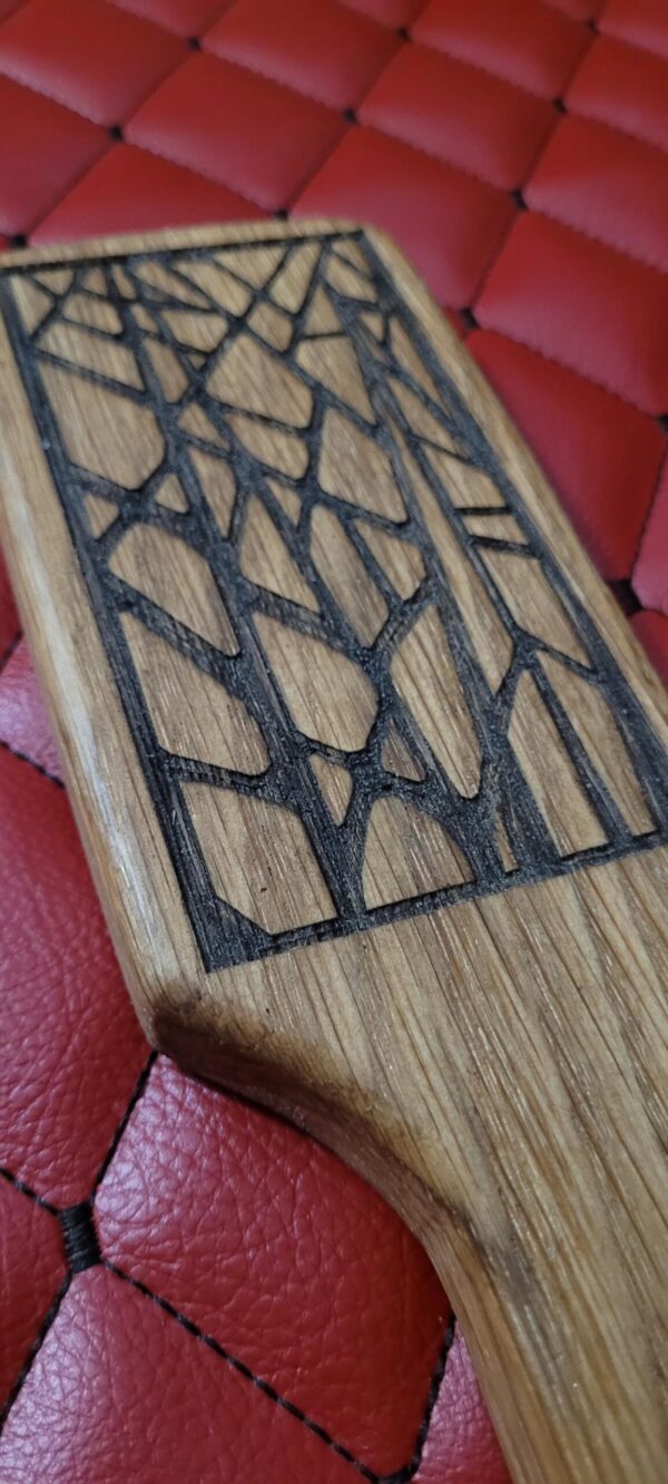 Small Oak BDSM paddle for spanking and impact play. Hairbrush styled design. Great for OTK or role play.