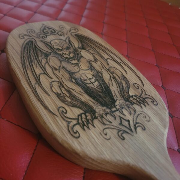 il_fullxfull.8191912548_fspx.jpg Gothic Gargoyle Paddle – Laser Engraved White Oak BDSM Spanking Toy